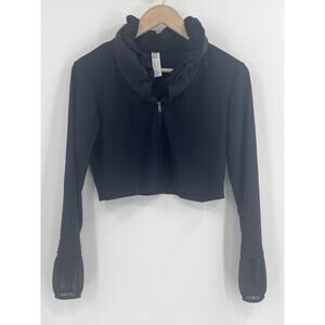 Deca De Vous A Nous Black Crop Ruffle Collar Jacket Sheer Sleeve Size 1 France